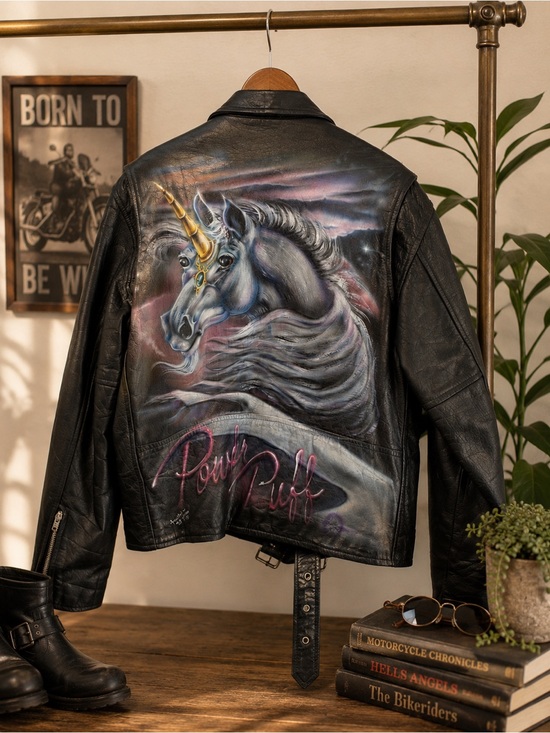 Jackets & Blazers - Hand-Painted 90s Vintage Air-Brushed Unicorn Leather Jacket